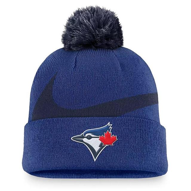 Mens Nike Royal Toronto Blue Jays Swoosh Peak Cuffed Knit Hat with Pom Product Image