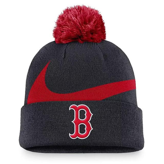 Mens Nike Boston Red Sox Swoosh Peak Cuffed Knit Hat with Pom, Blue Product Image