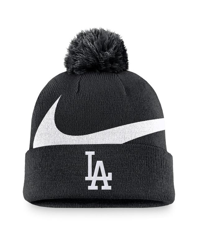 Nike Mens Black Los Angeles Dodgers Swoosh Peak Cuffed Knit Hat with Pom Product Image