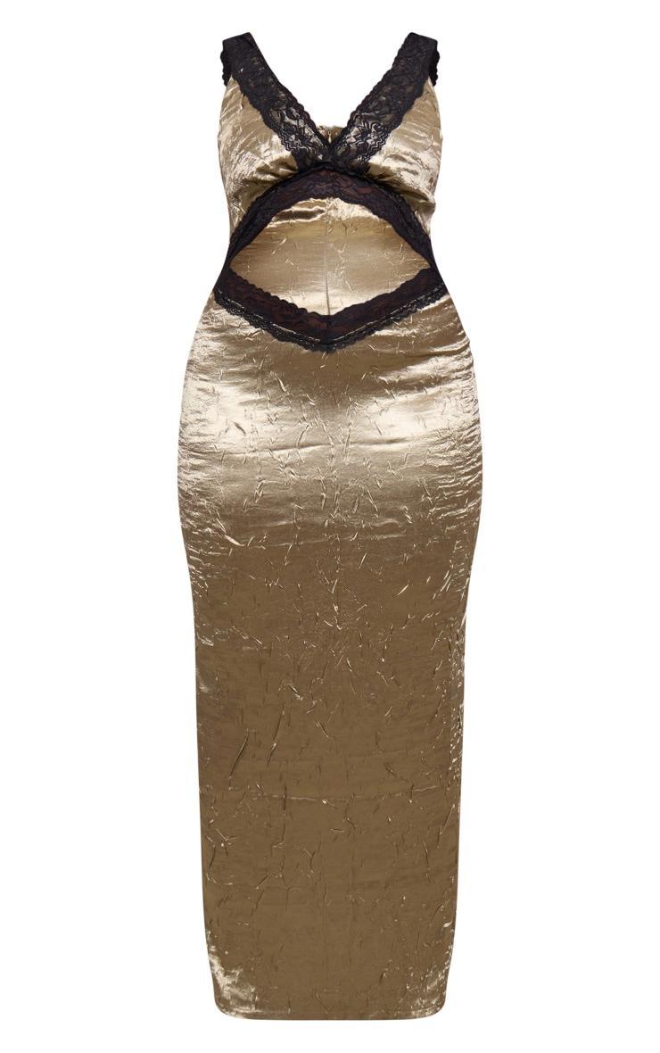 Plus Khaki Satin Lace Detail Cut Out Maxi Dress Product Image