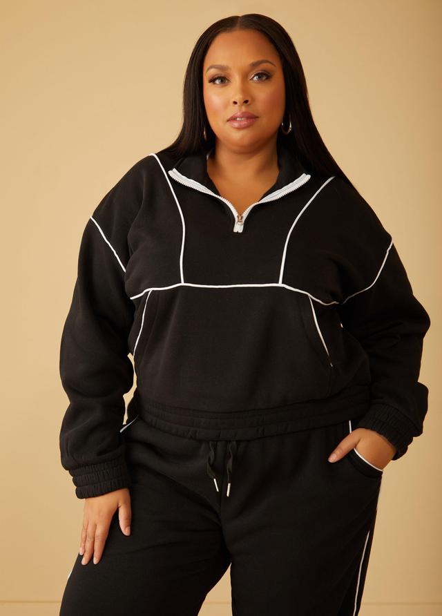 Plus Size Piped Fleece Pullover Ashley Stewart Product Image