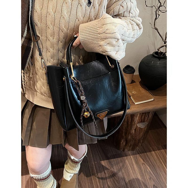 Faux Leather Crossbody Tote Bag Product Image