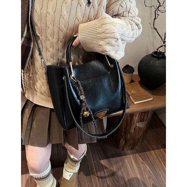 Faux Leather Crossbody Tote Bag Product Image