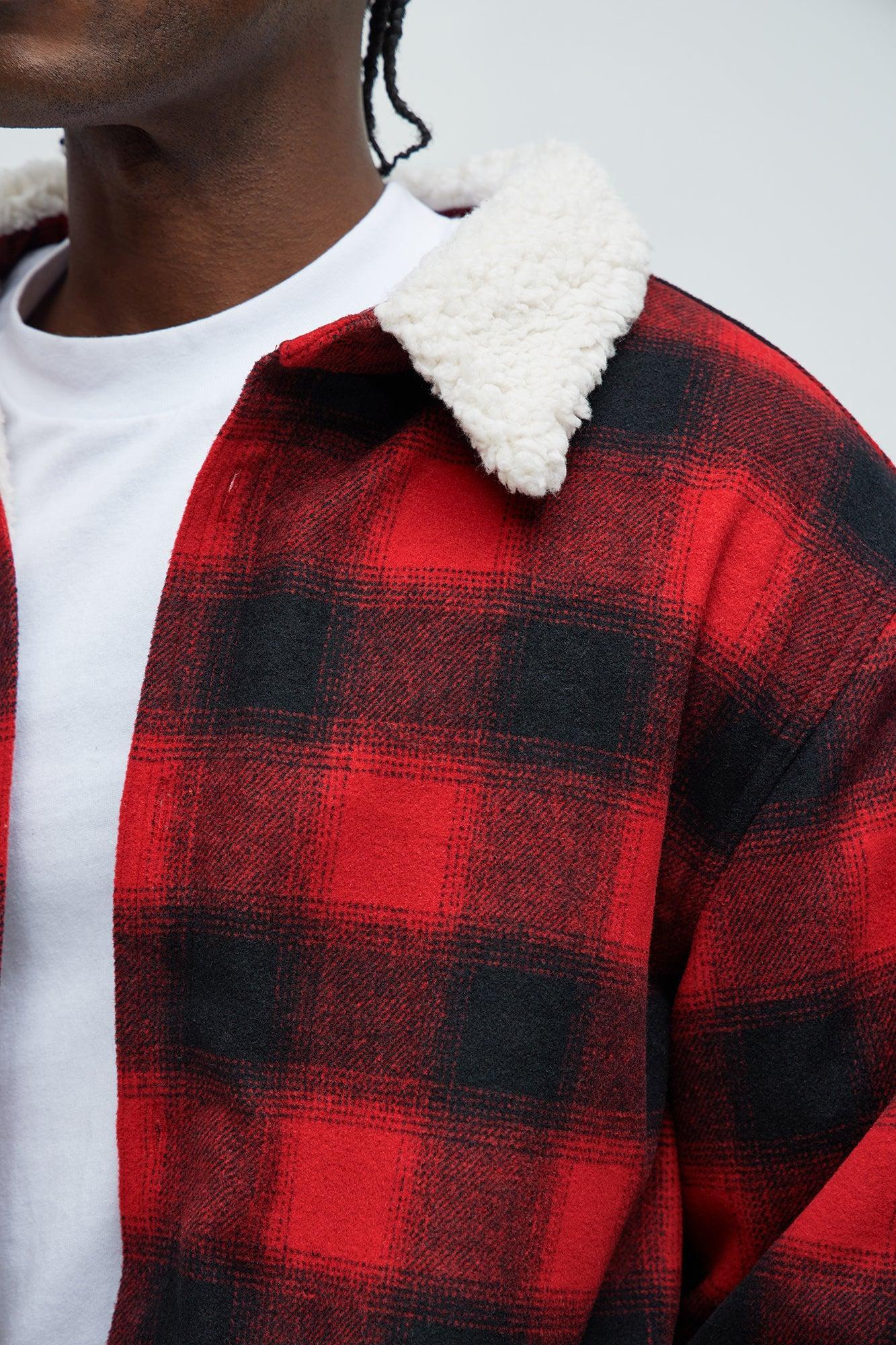 Sherpa Flannel Shacket - Red/Black Product Image