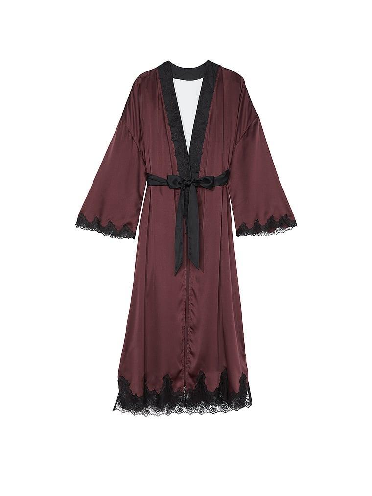 Satin & Rose Lace Open-Back Long Robe Product Image