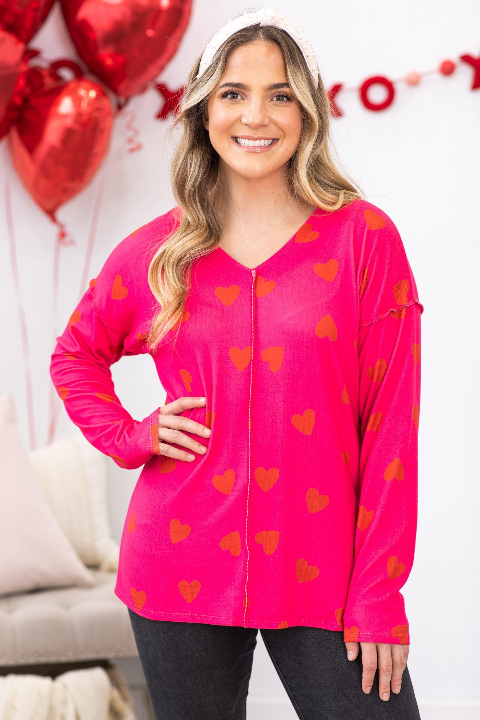 Hot Pink With Red Hearts Long Sleeve Product Image