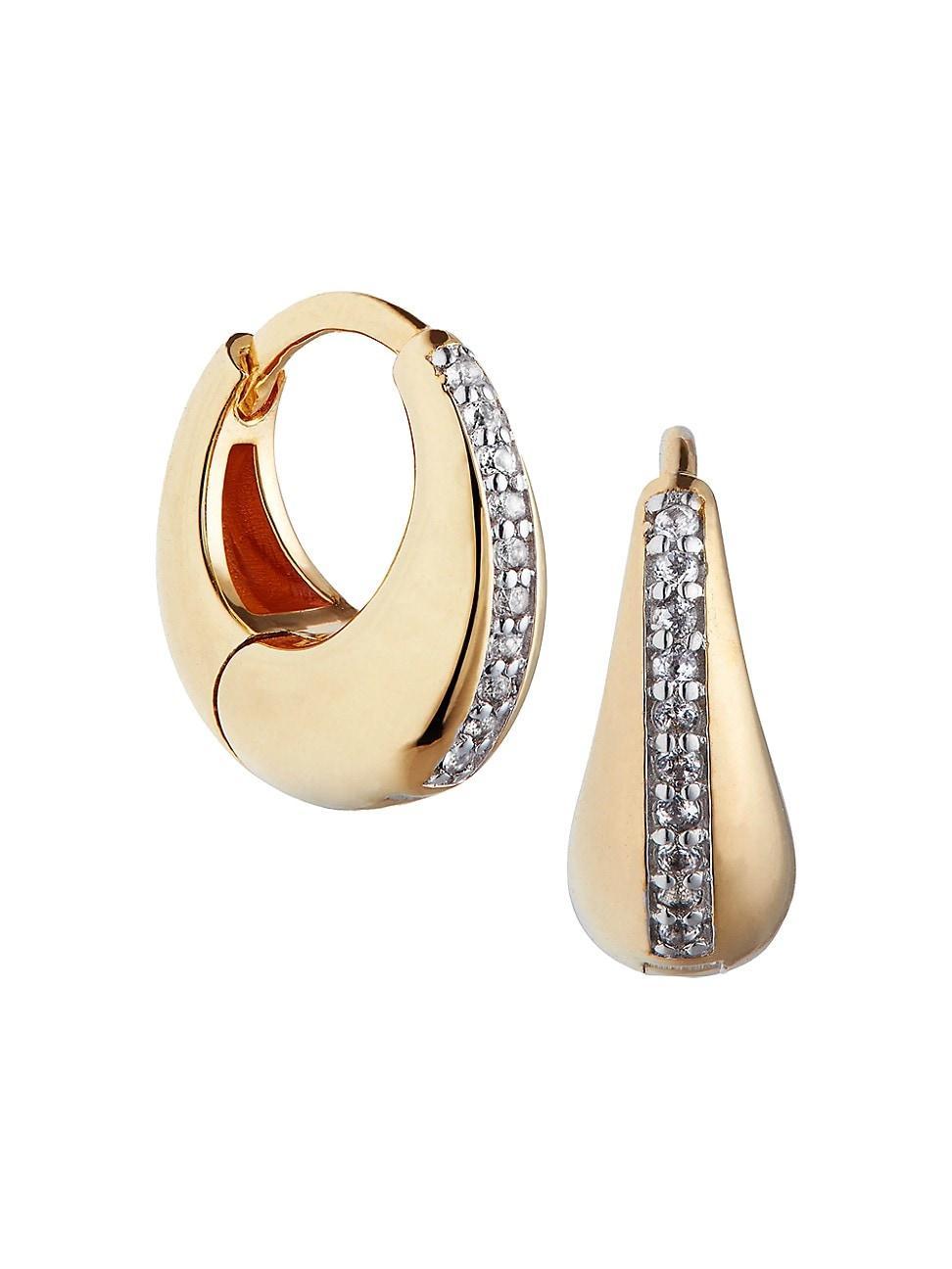 Womens 14K-Yellow-Gold Vermeil & White Topaz Mini Hoop Earrings Product Image