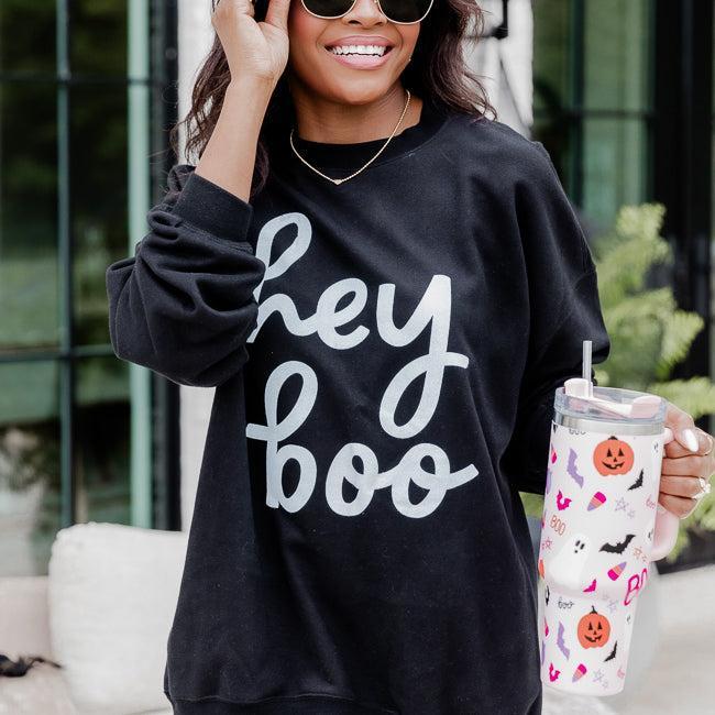 Hey Boo Black oversized Graphic Sweatshirt Product Image