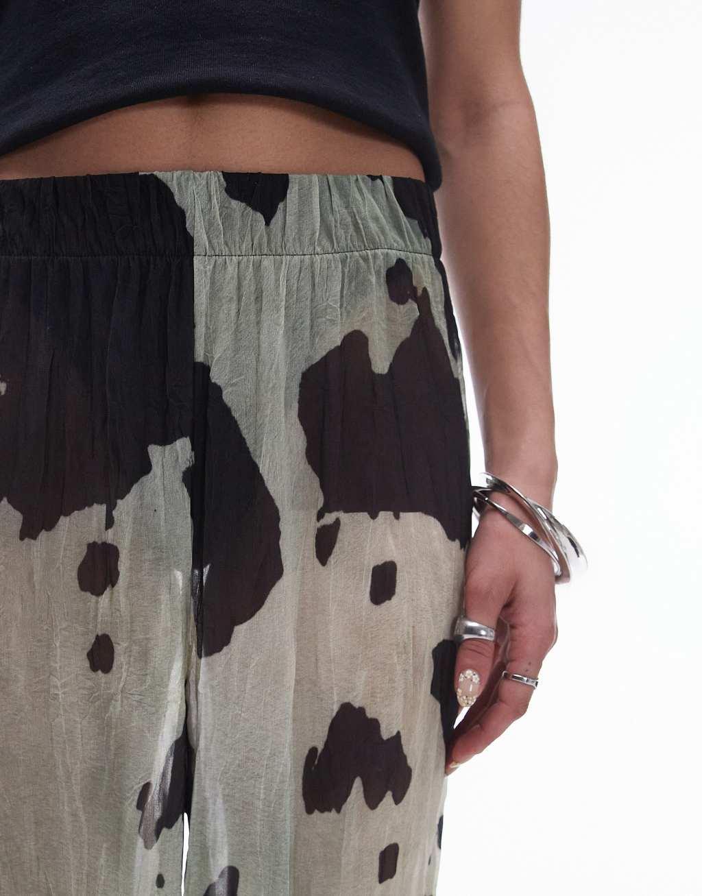 Topshop cow print sheer crinkle pants in multi Product Image