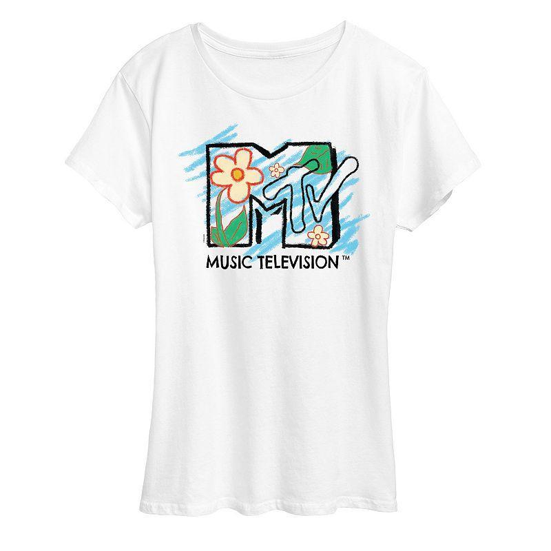 Womens MTV Sketchy Flowers Logo Graphic Tee Product Image