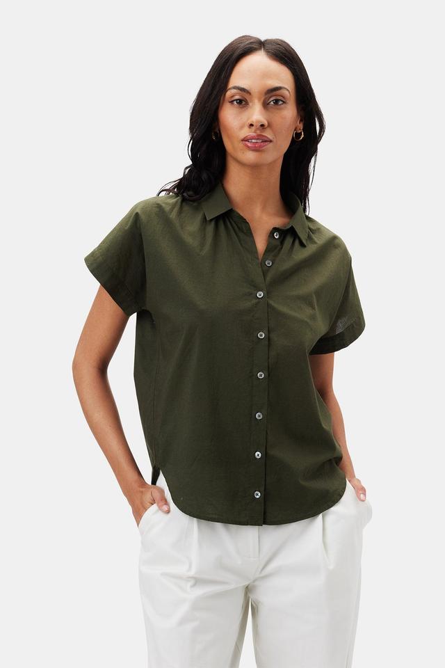 Renata Full Placket Blouse - Olive Green Product Image