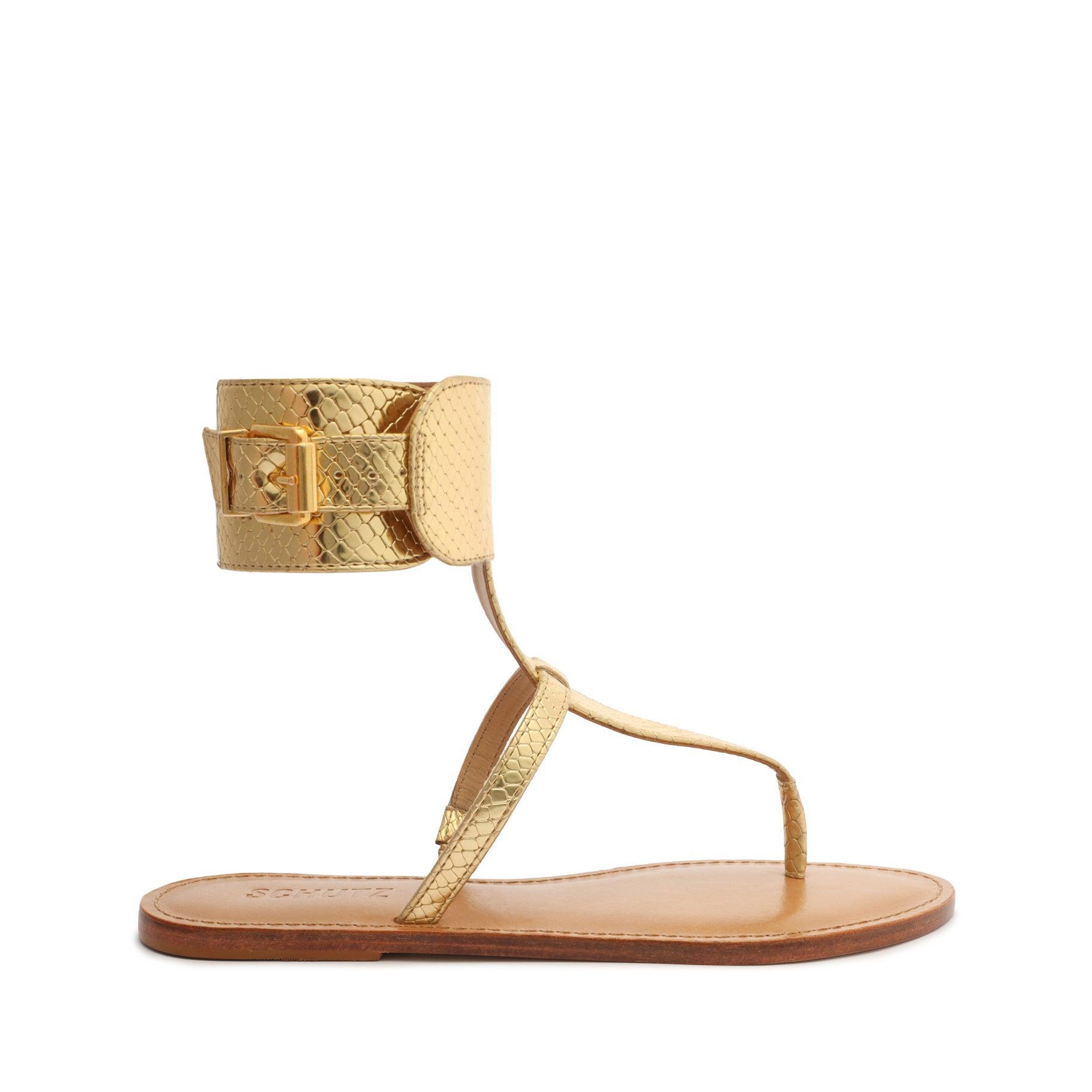 Athena Gilded Snake-Embossed Leather Sandal Female Product Image