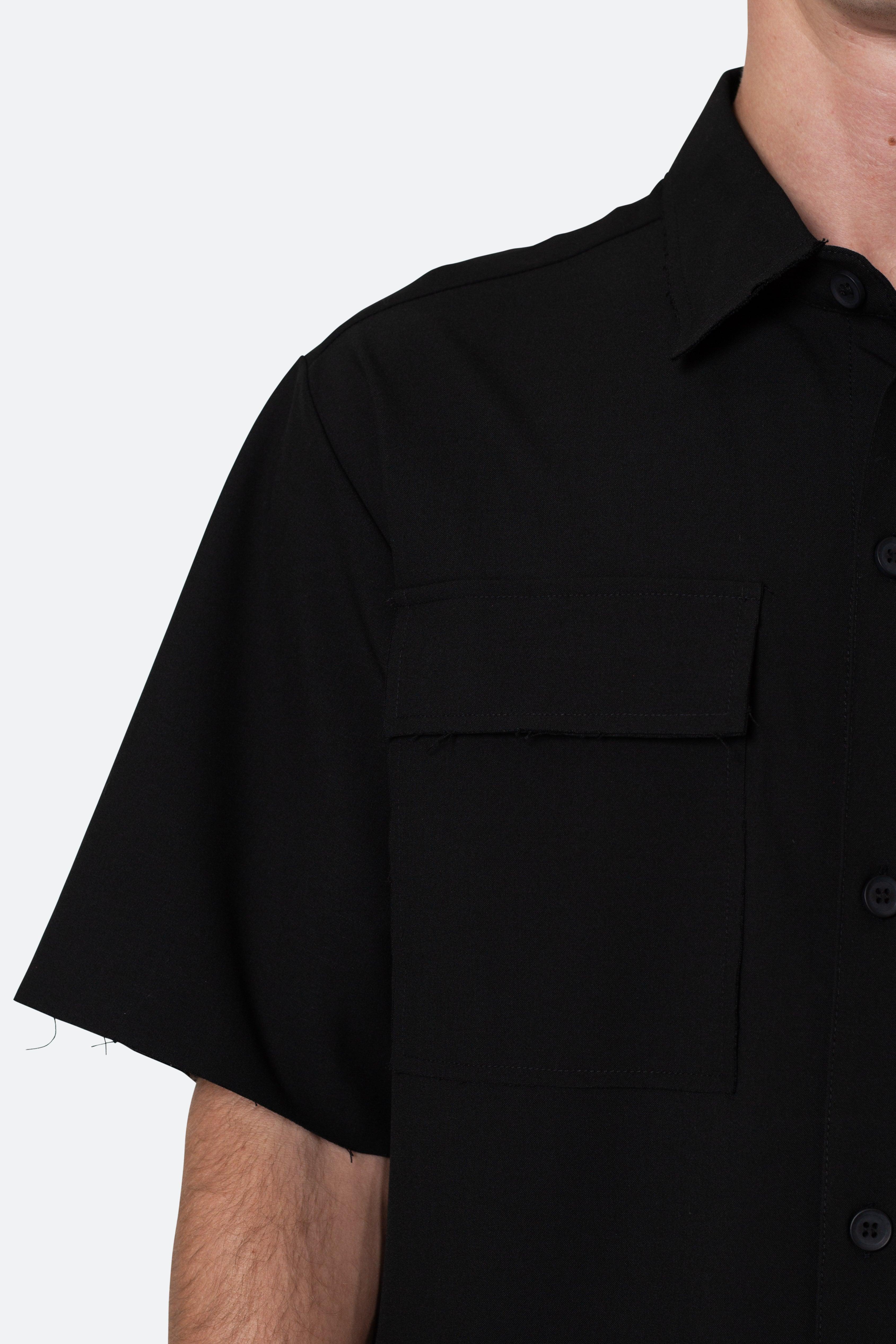 Cropped Woven Shirt - Black Product Image