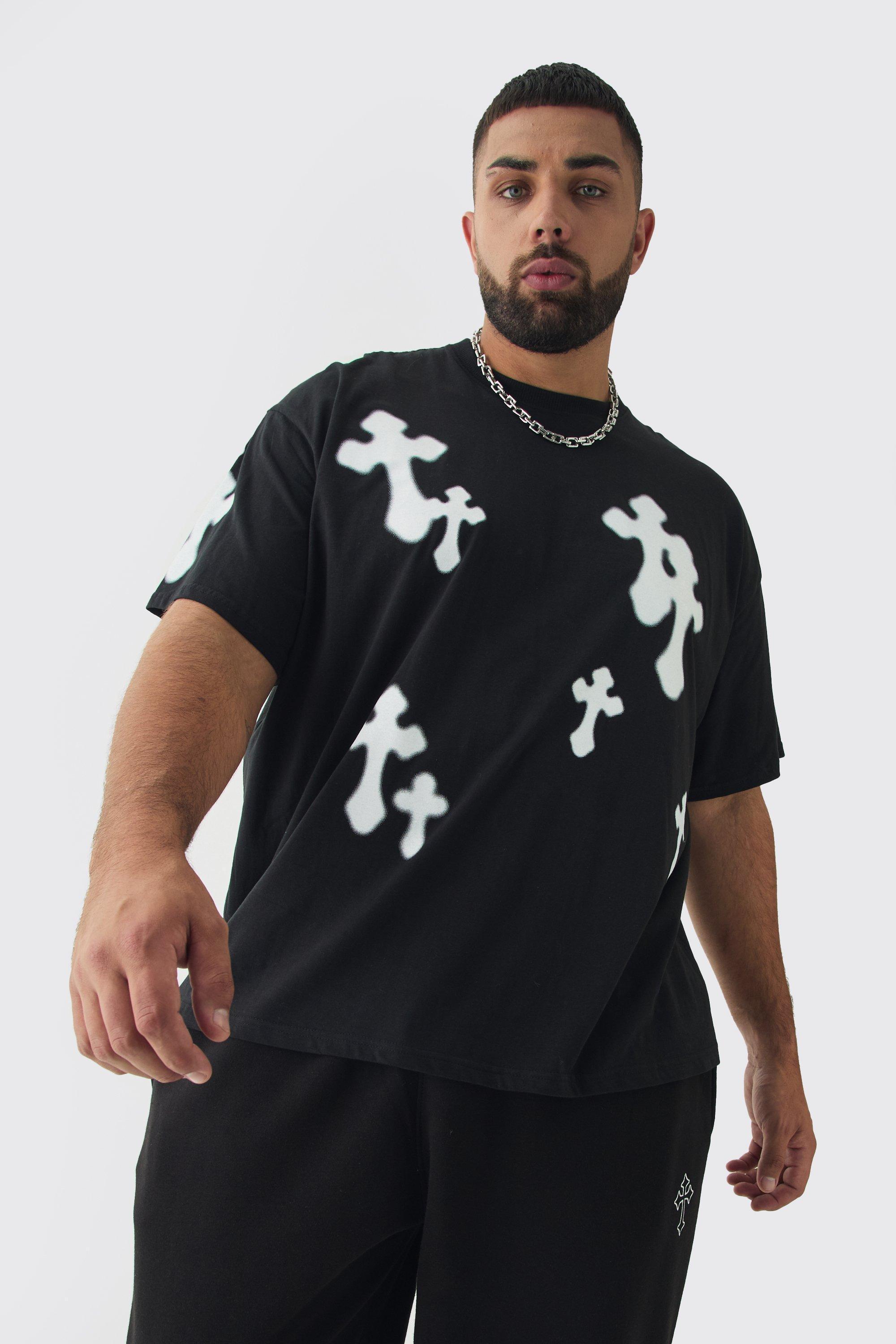 Plus Oversized Airbrush Cross Print T-Shirt | boohooMAN USA Product Image