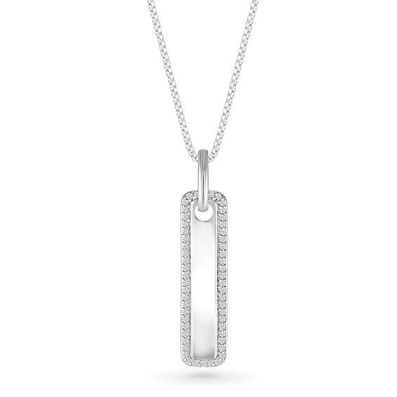 Men's 1/5 CT. T.w. Diamond Frame Rounded Vertical Bar Pendant in 10K White Gold - 22" Product Image