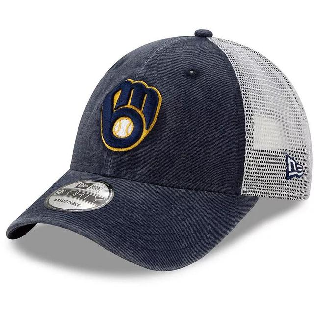 Mens New Era Milwaukee Brewers Trucker 9FORTY Adjustable Snapback Hat, Blue Product Image