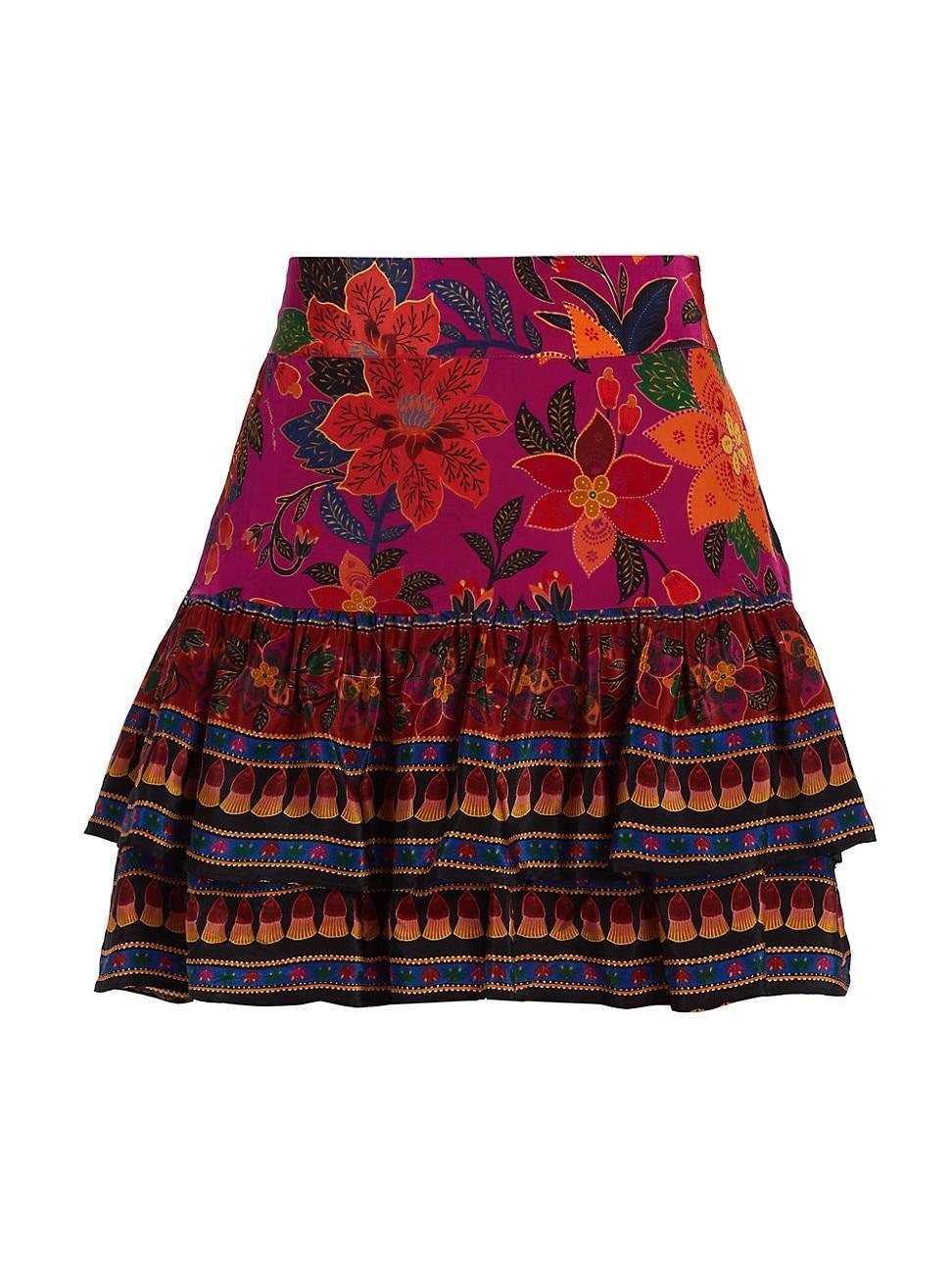 Womens Tropical Tapestry Ruffled Miniskirt Product Image