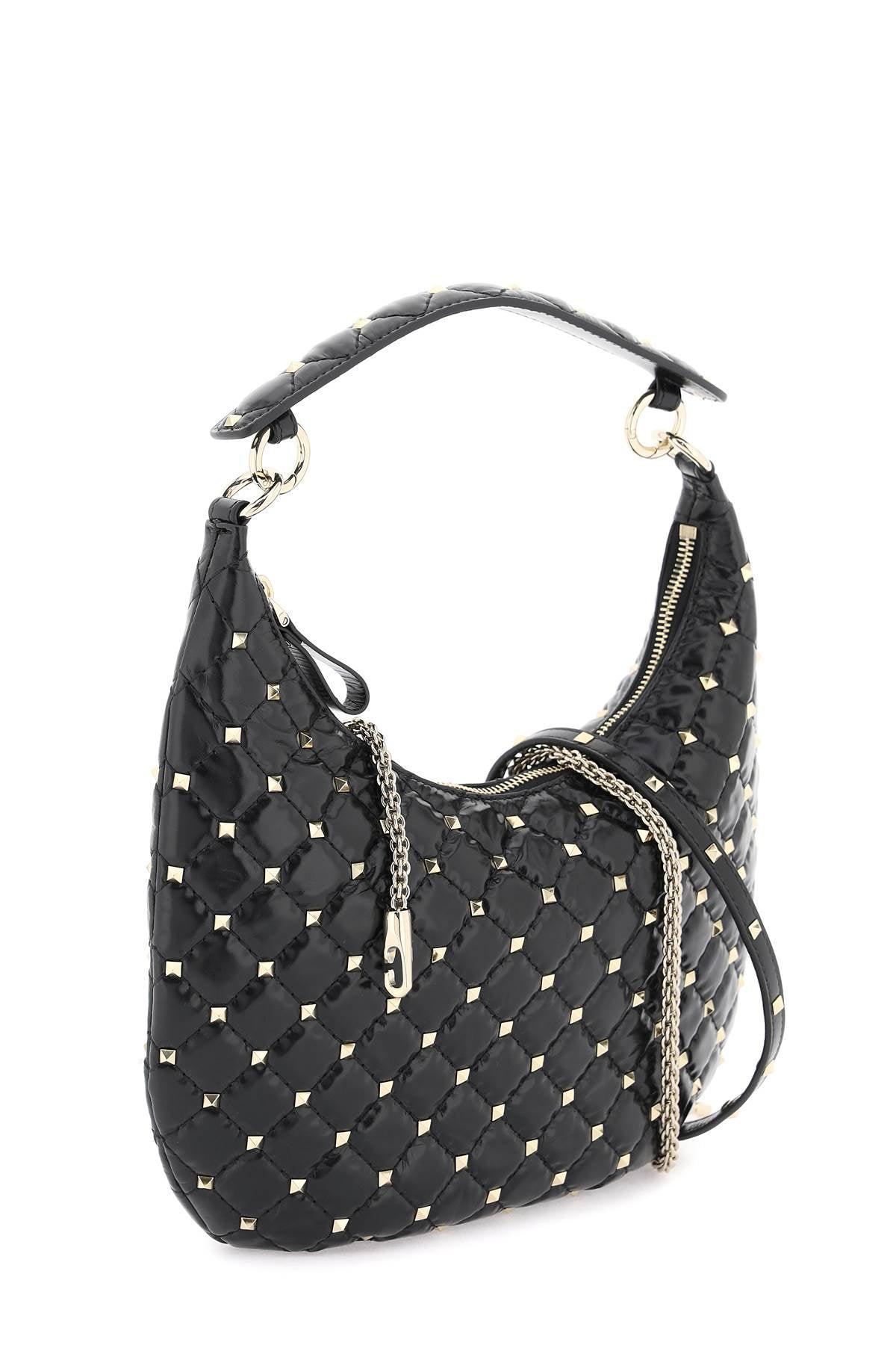 VALENTINO GARAVANI Rockstud Spike Leather Hobo Bag In Black Product Image