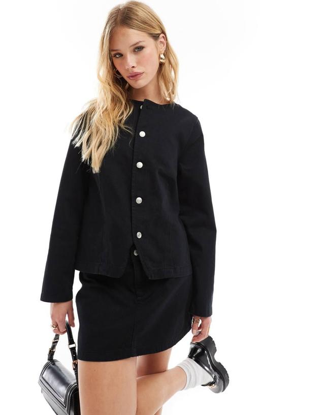 ASOS DESIGN button up long sleeve jacket in black Product Image