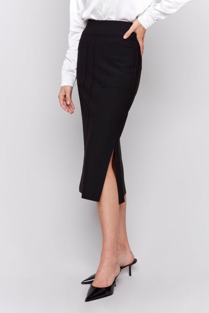 Knee Length Skirt with Side Slits and Pockets Product Image