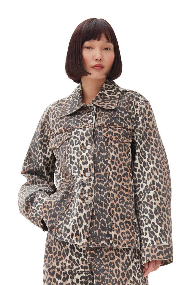 Leopard Printed Denim Jacket Product Image