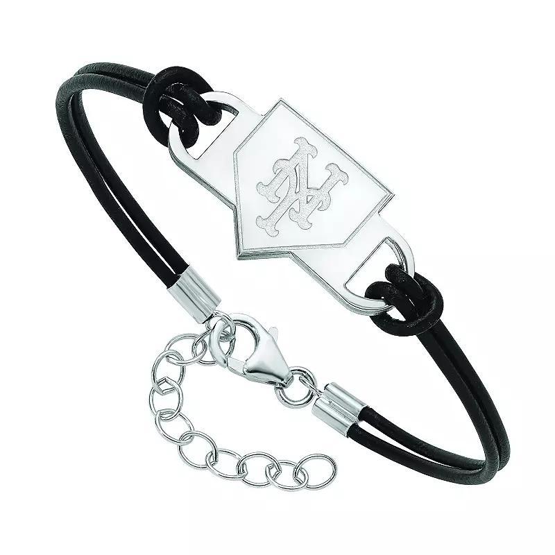 LogoArt Sterling Silver Colorado Rockies Black Leather Bracelet, Womens Product Image