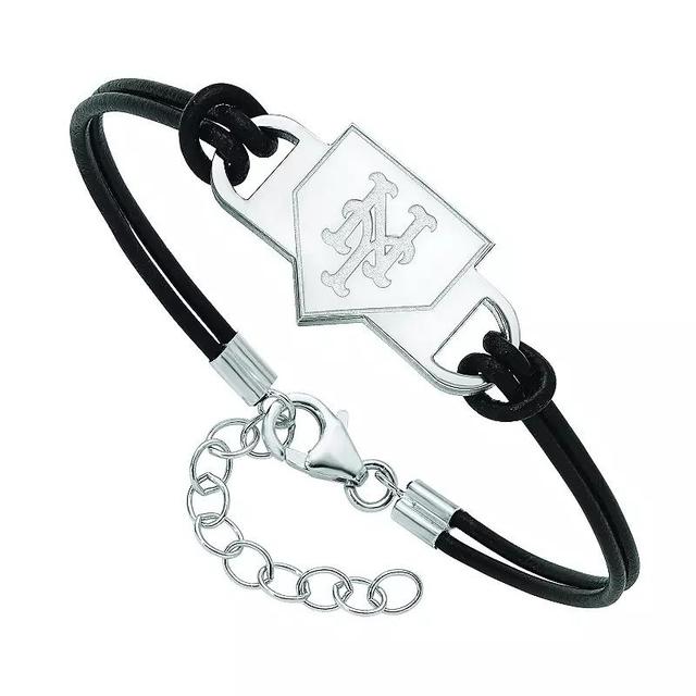 LogoArt Sterling Silver Boston Red Sox Black Leather Bracelet, Womens Grey Product Image