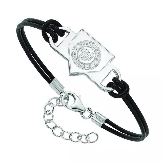 LogoArt Sterling Silver Colorado Rockies Black Leather Bracelet, Womens Product Image