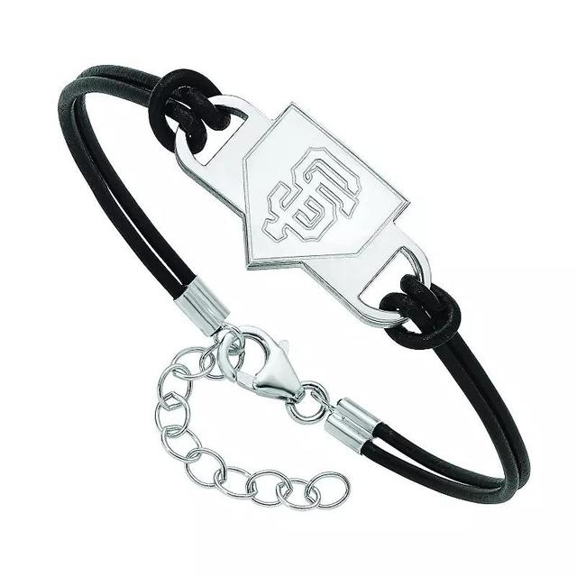 LogoArt Sterling Silver San Francisco Giants Black Leather Bracelet, Womens Product Image