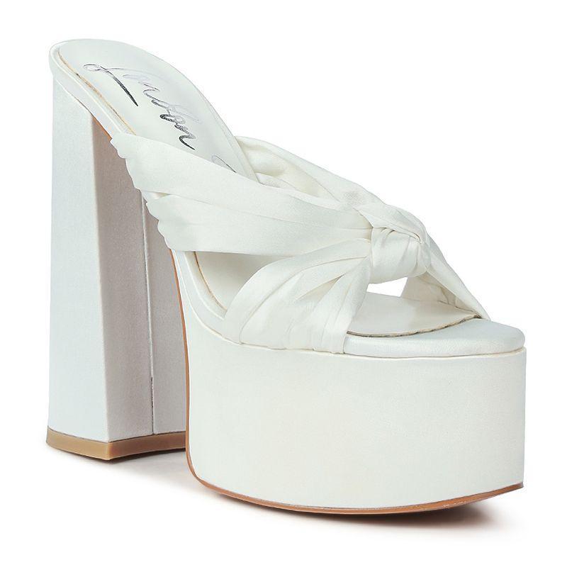 London Rag Strobing Womens Knotted Chunky Platform Block Heel Sandals White Product Image