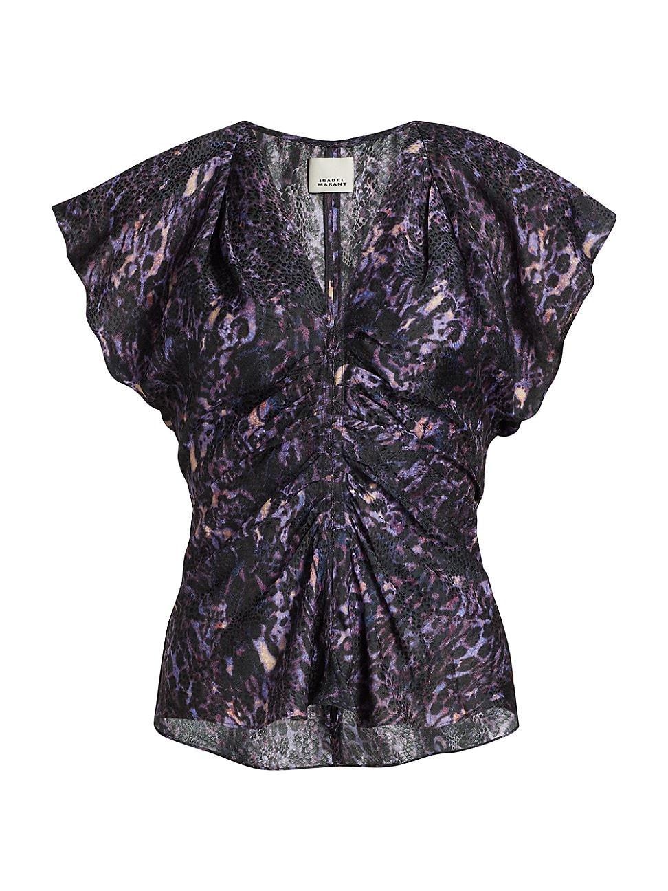 Womens Lonea Animal-Print Ruched Blouse Product Image