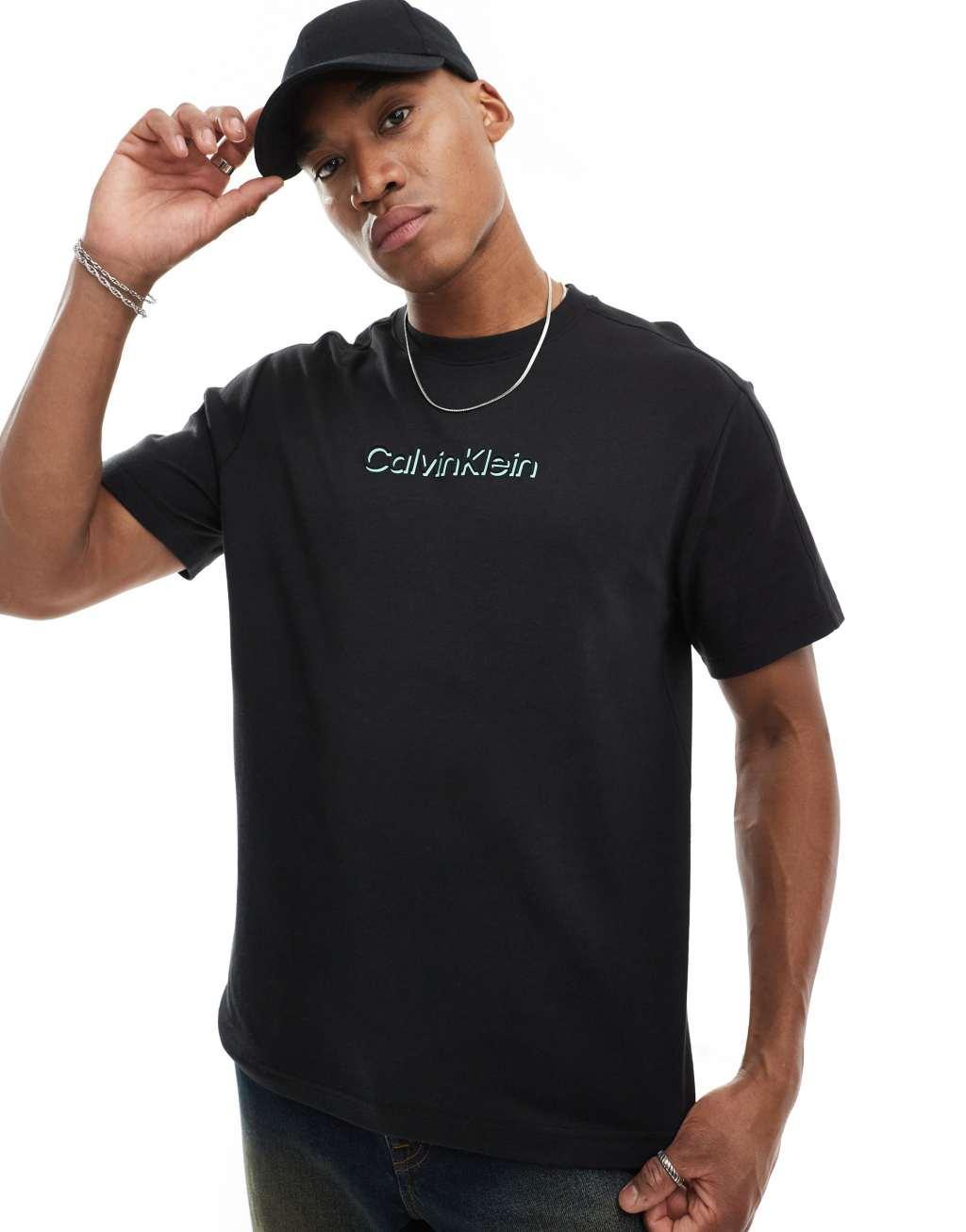 Calvin Klein shadow embossed logo t-shirt in black Product Image