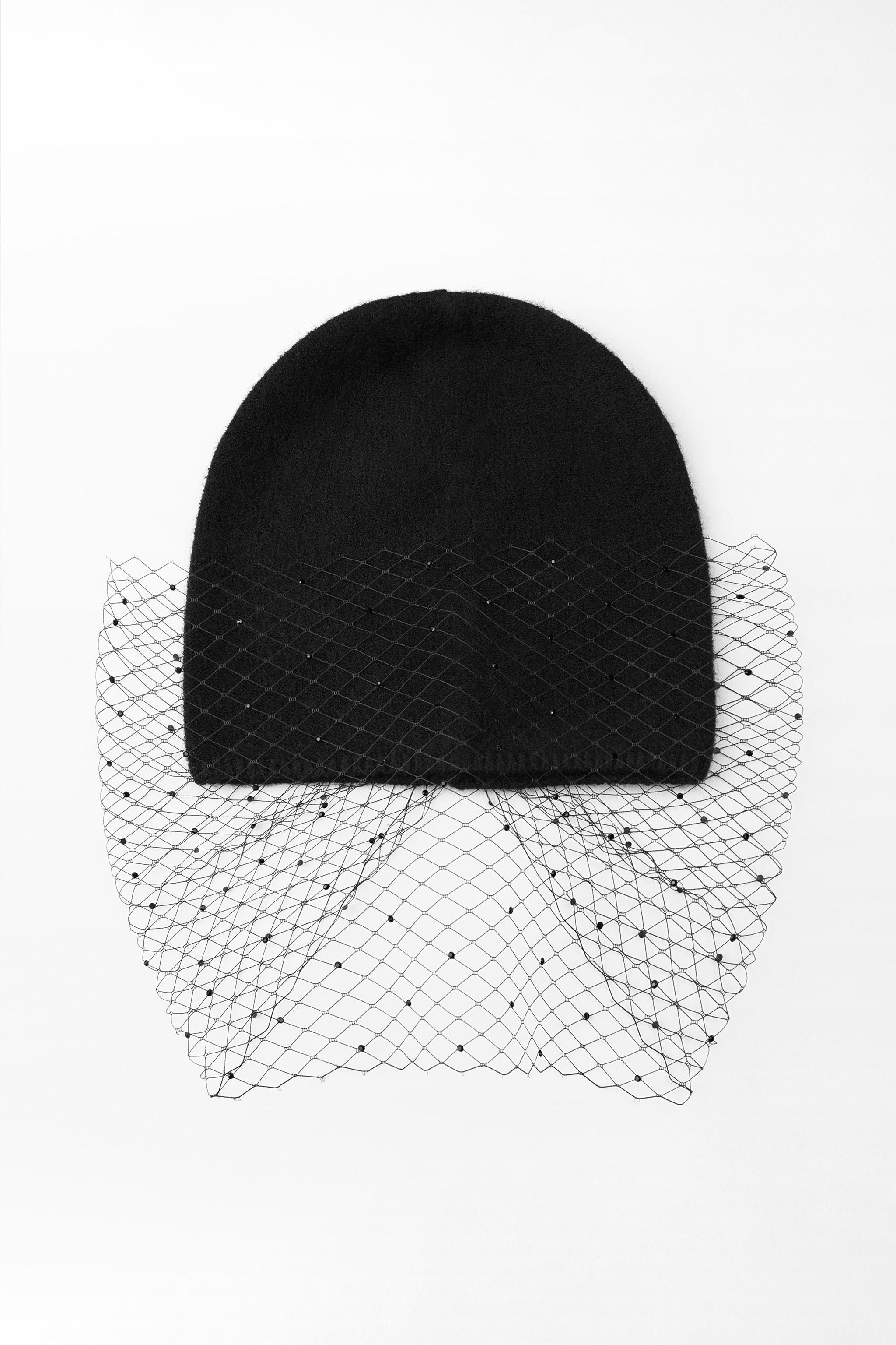 RHINESTONE MESH KNIT BEANIE HAT Product Image