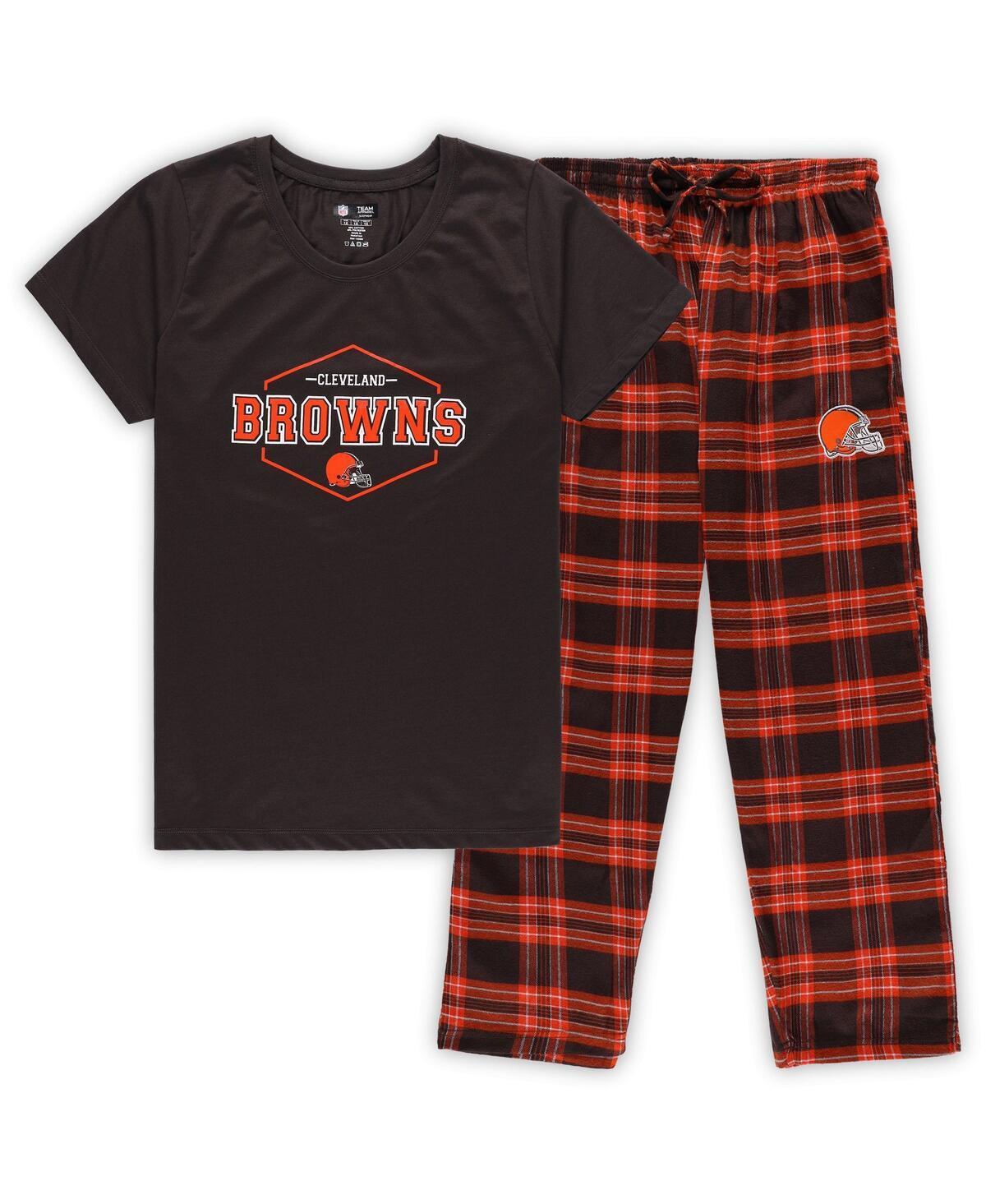 Womens Concepts Sport Brown Cleveland Browns Plus Size Badge T-shirt and Pants Sleep Set - Brown Product Image