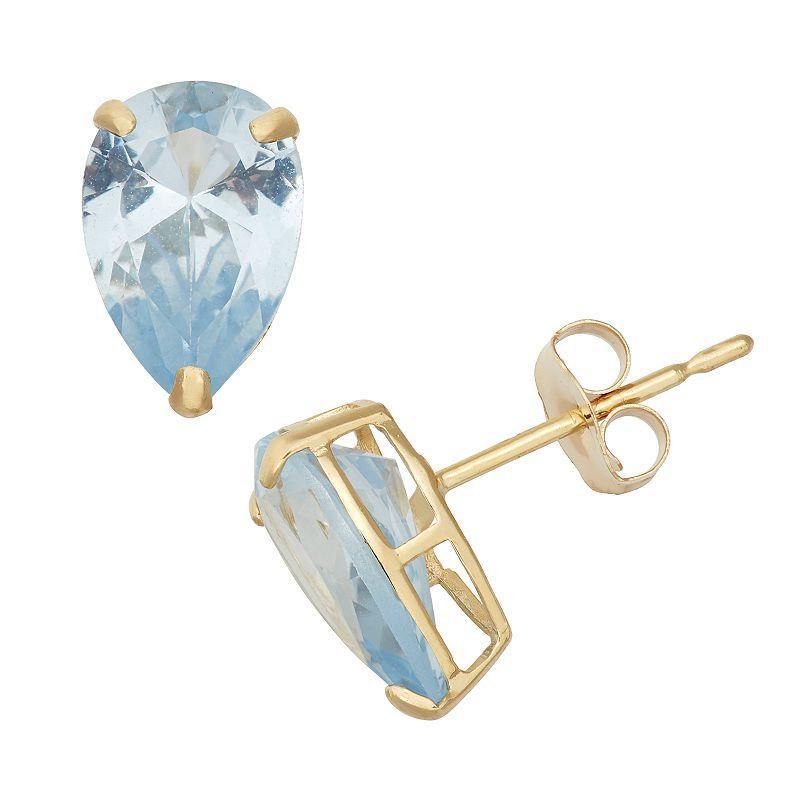 Designs by Gioelli Lab-Created Aquamarine 10k Gold Teardrop Stud Earrings, Womens, Blue Product Image