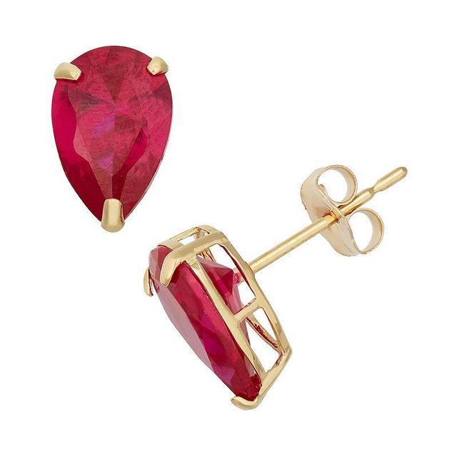 Designs by Gioelli Lab-Created Ruby 10k Gold Teardrop Stud Earrings, Womens, Red Product Image