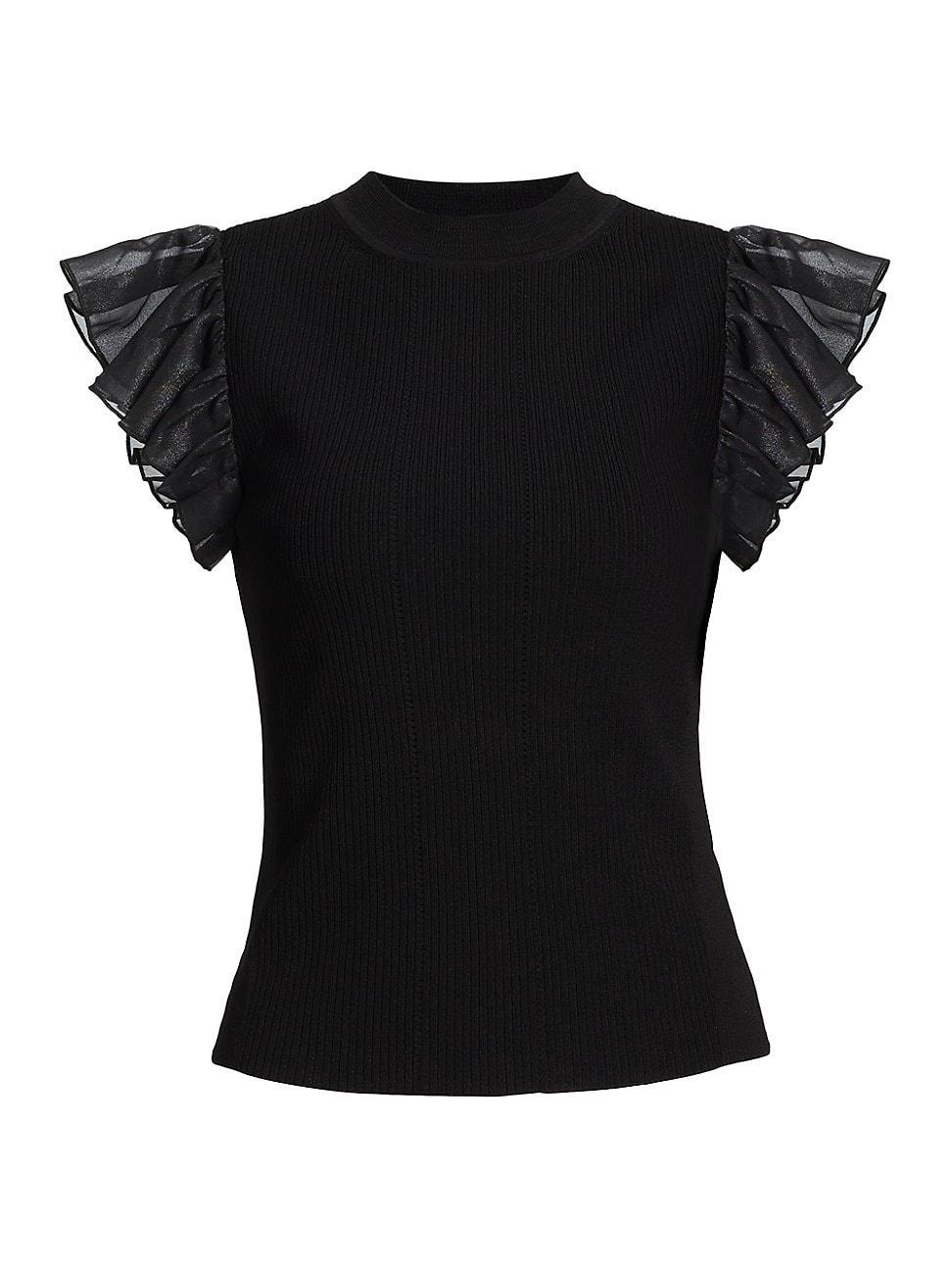 Womens Rib-Knit Flutter-Sleeve Top Product Image