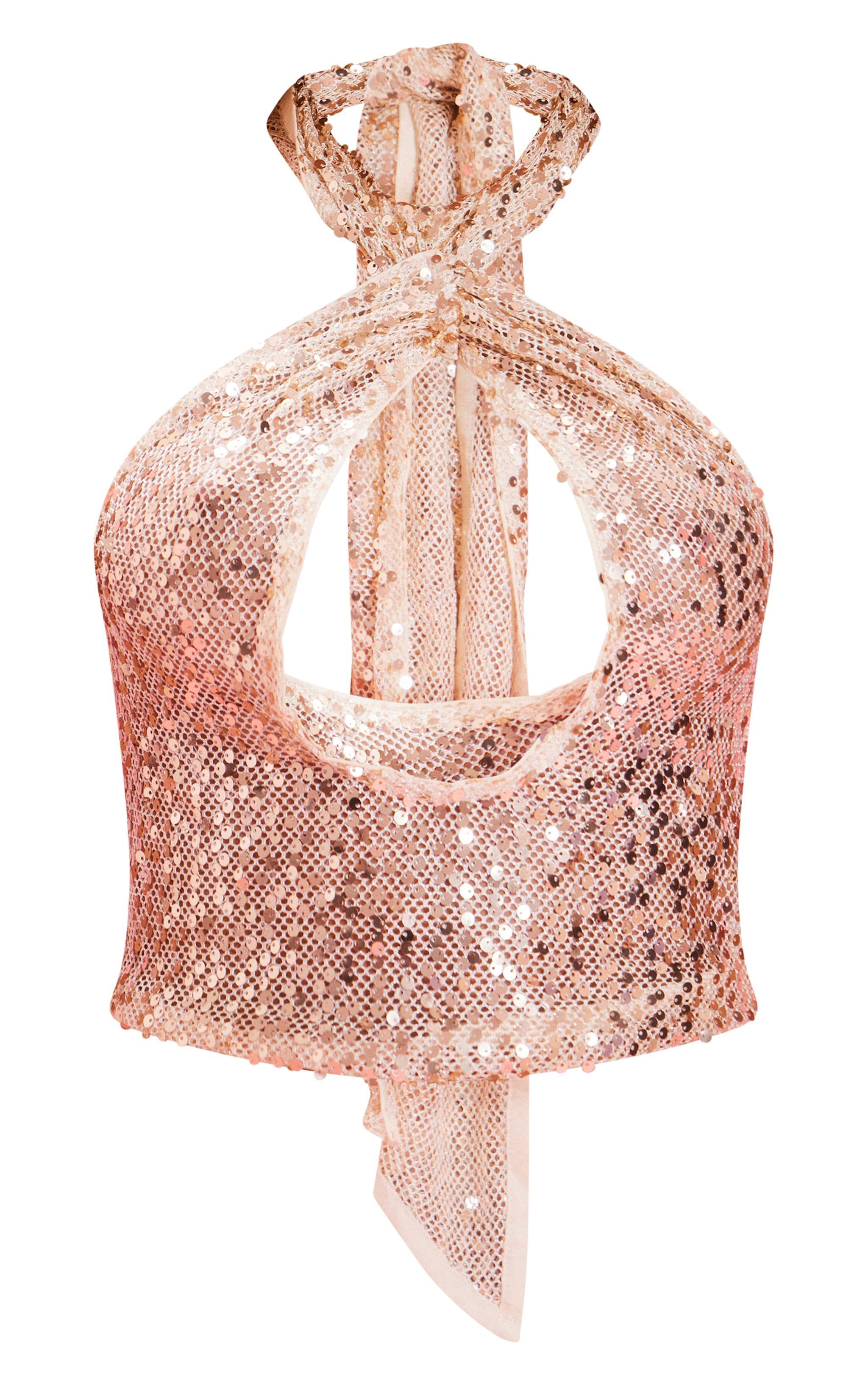 Gold Scarf Detail Sequin Top Product Image