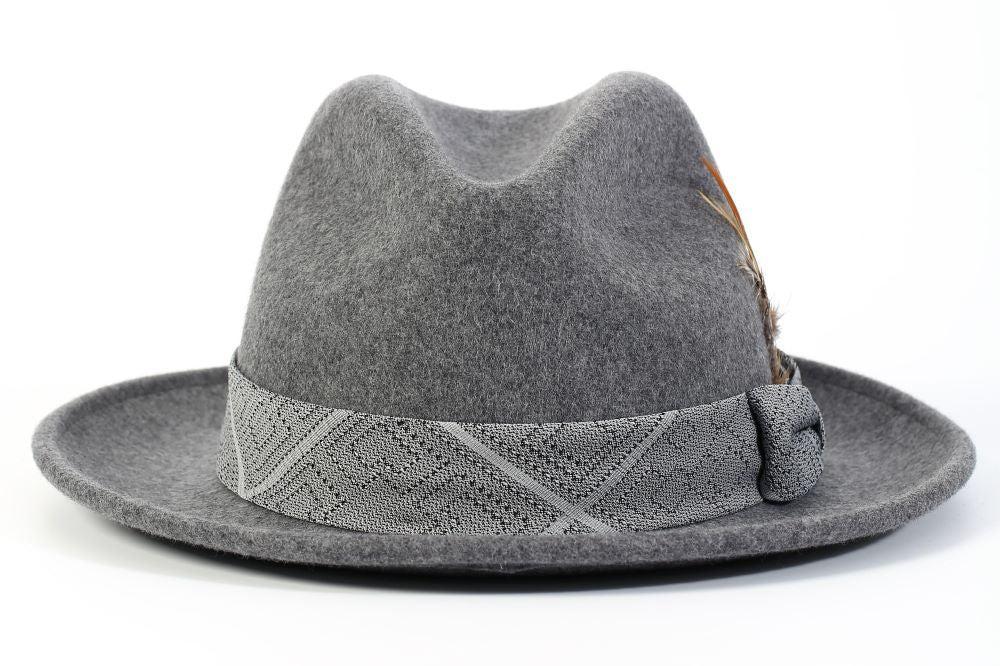 Grey Wool Felt Dress Hat with Feather Accent Product Image