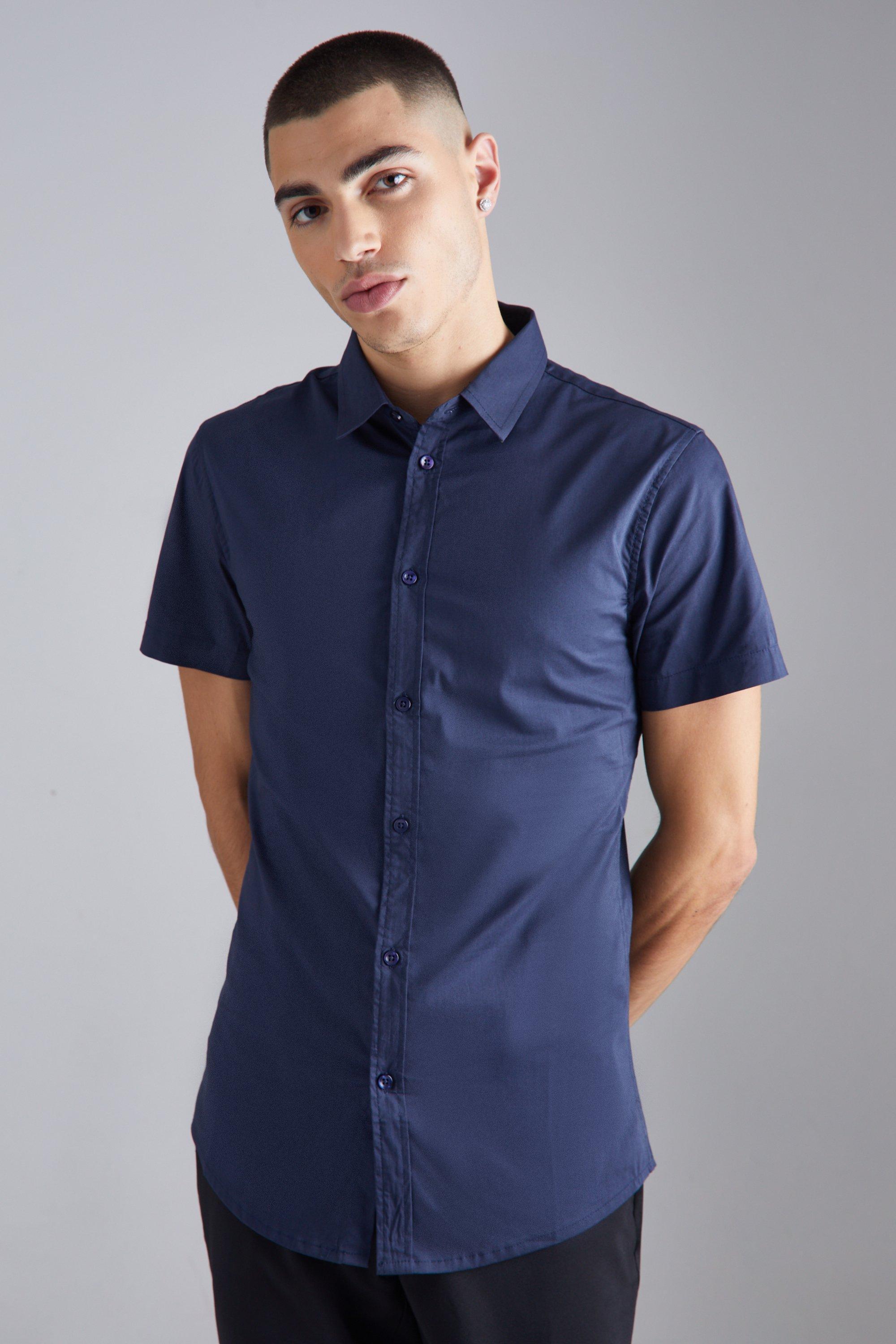 Short Sleeve Stretch Fit Shirt | boohooMAN USA Product Image