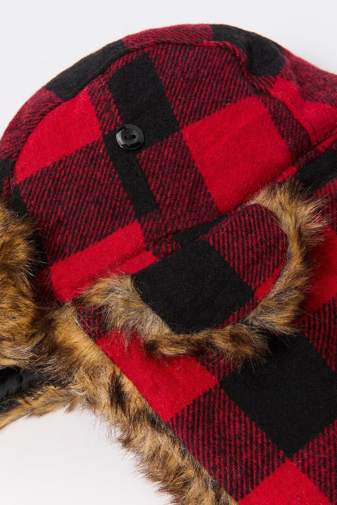 Faux Fur Lined Plaid Trapper Hat Male Product Image