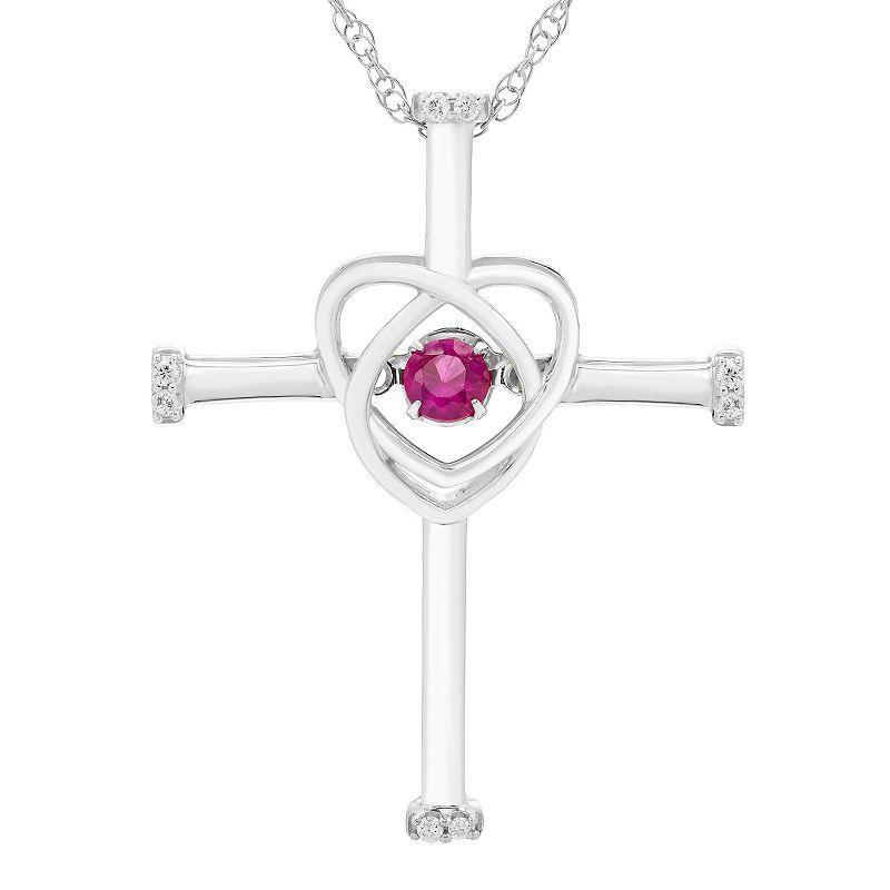 Boston Bay Diamonds Sterling Silver Lab-Grown Ruby & Diamond Accent Cross Pendant Necklace, Womens Red Product Image