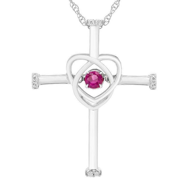 Boston Bay Diamonds Sterling Silver Lab-Grown Ruby & Diamond Accent Cross Pendant Necklace, Womens Product Image