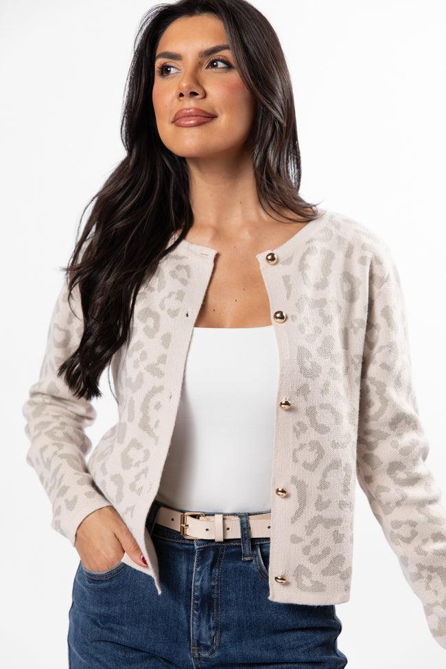 Dream Big Taupe Leopard Cardigan Product Image