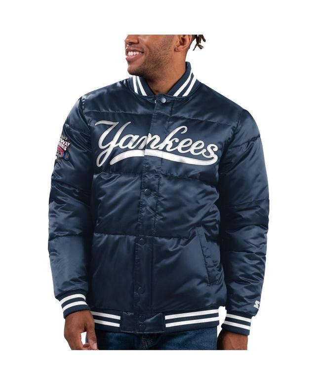 Mens Starter Navy New York Yankees Bronx Satin Full-Snap Bomber Jacket Product Image