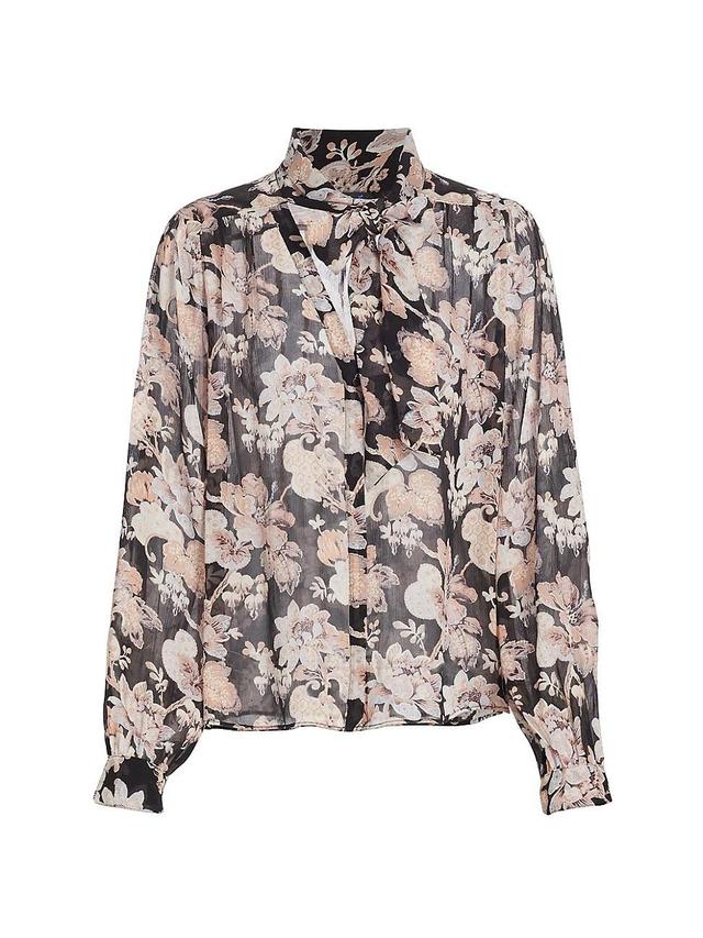 Womens Kirstie Floral Silk Tieneck Blouse Product Image