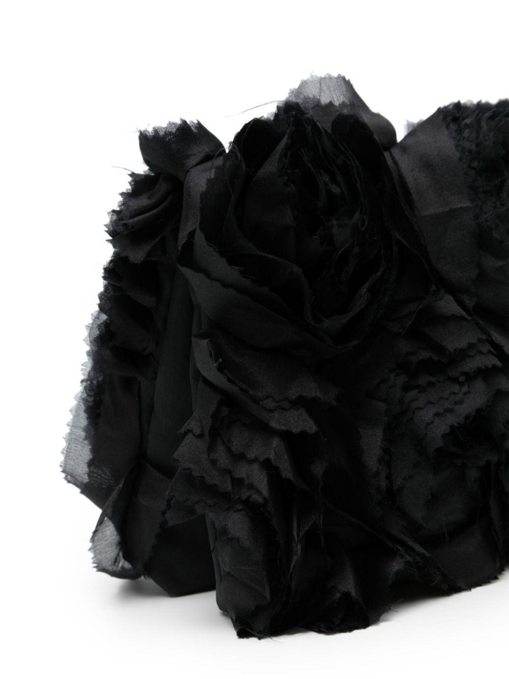 Ruffle-detail Floral-appliqué Clutch Bag In Black Product Image