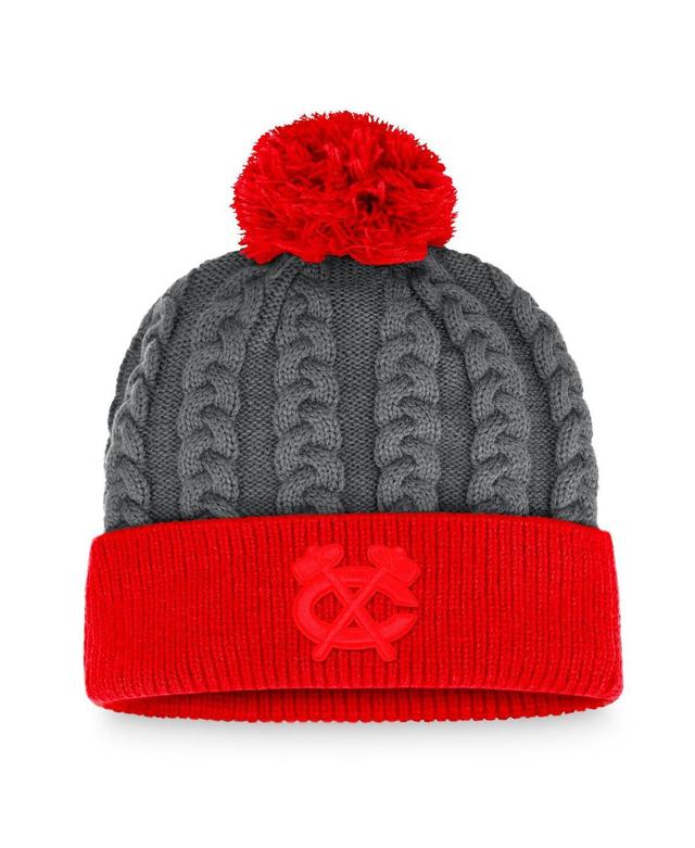 Womens Fanatics Branded Charcoal/Red Chicago Blackhawks Cuffed Knit Hat with Pom Product Image