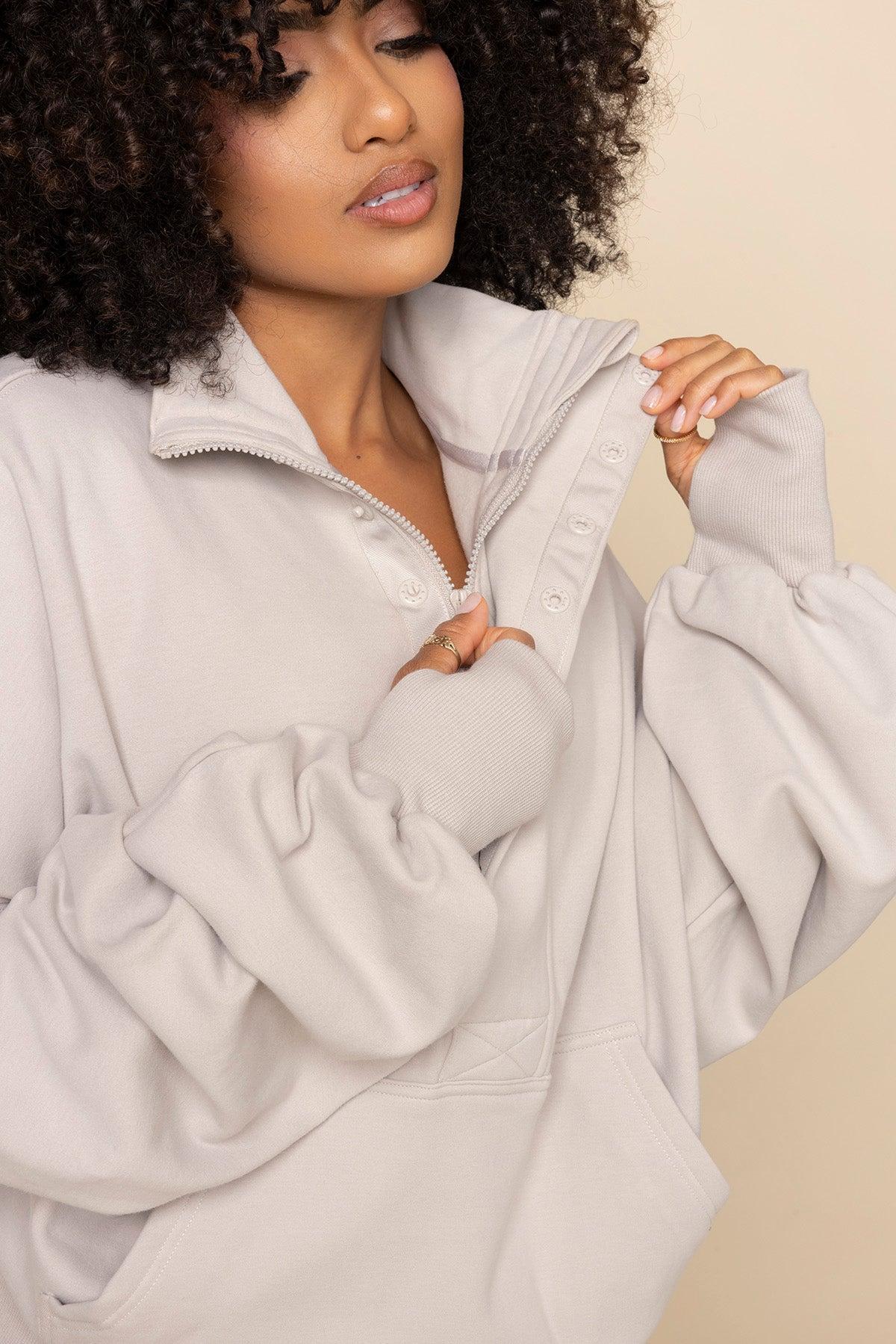 Ooey Gooey Half Zip Sweater - Silver Birch Product Image