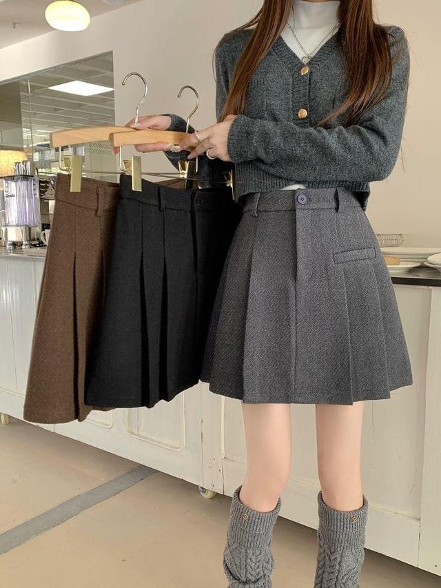 High Waist Plain Pleated Mini A-Line Skirt Product Image